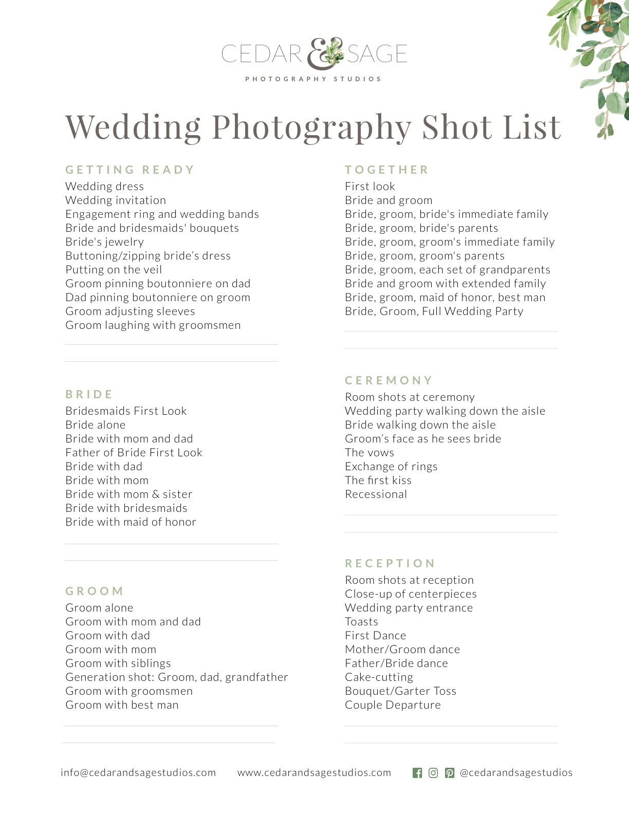 What Is A Wedding Shot List